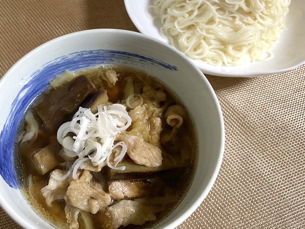 茄子と豚肉のそうめんつけ汁出来上がり